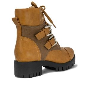 Chase + Chloe Shoes - Women's Cognac Leather Ankle Combat Boots Chase + Chloe Shoes - Women's Cognac Leather Ankle Combat Boots